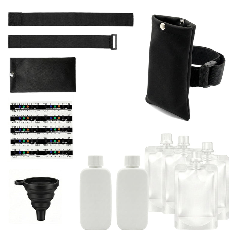20 Pcs Urine Test Complete Kit - 10 Urine Temperature Strips, 2 Slim HDPE Bottles, 4 Disposable Water Bags, Hi-Stretch Hidden Strap & Foldable Funnel，Urine Bottle Kit Test Practice at Home