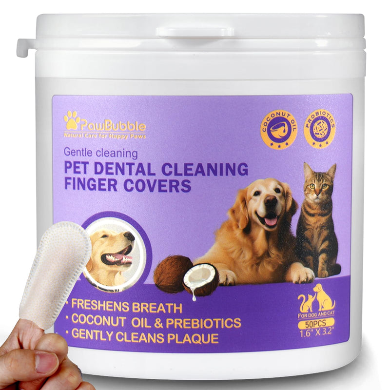 Pet Dental Finger Wipes,Teeth Cleaning Wipes for Dogs & Cats, Cats & Dogs Probiotic Teeth Wipes, Daily Oral Care for Plaque & Tartar Removal, Fresh Breath Support, 50 Count