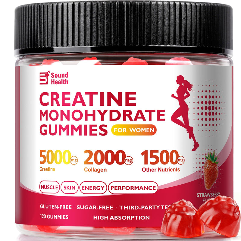 12 in 1 Creatine Gummies, 8500mg Strawberry Flavor Organic Creatine Monohydrate Gummies for Women & Men Sugar Free Nutritional Supplements with Collagen, BCAAs, Vitamin C & B12, 120 Count | 12 in 1 Complex 8500mg, Strawberry Flavor Sugar Free with Coll...