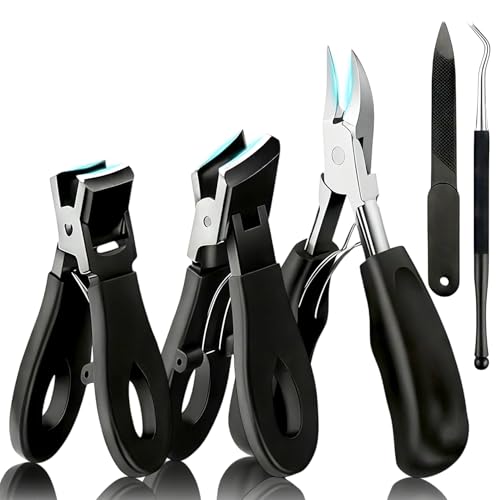 Toenail Clippers for Seniors Thick Toe:Wide Opening, Sharp Heavy Duty Ingrown, Toe Nail Clippers Nail Cutter Long Handle with Slanted Blade,5Pcs Large Toenail Cutters Set for Men