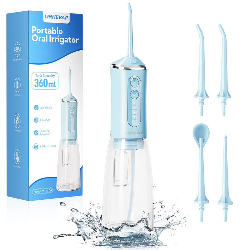 LINKEVAP Water Flosser for Teeth Pick,360ML Rechargeable Travel Oral Irrigator Cleaner,IPX7 Waterproof Daily Dental Care Machine for Home (Blue) Blue