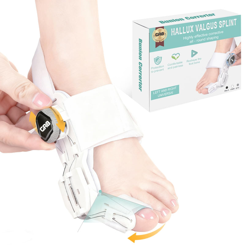GAB Upgraded Bunion Corrector for Women & Men - Adjustable Bunion Splint with Knob for Big Toe Relief & Hallux Valgus Correction, Day/Night Orthopedic Toe Straightener (2, White) 2