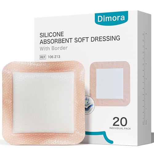 Dimora 20 Count Silicone Super Absorbent Wound Dressing 6" x 6" - Large Adhesive Bandage for Heavy Exudate, Border Wound Care Pads for Pressure Sore and Post-Surgical Incisions 6"x 6" - 20 pcs