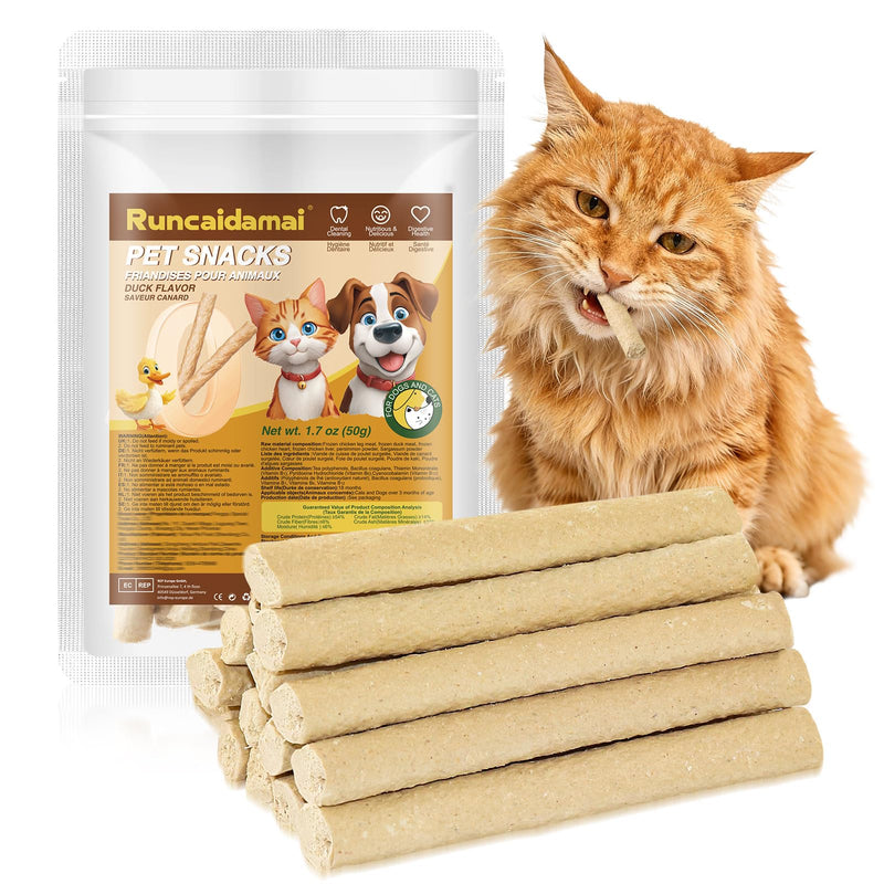 Freeze Dried Cat Chew Sticks Duck Recipe, Dental Treats for Cats Dogs, Pet Teething Sticks Cats Treats Snack, High-Protein Daily Reward Striped 1.76 Ounce (Pack of 1)
