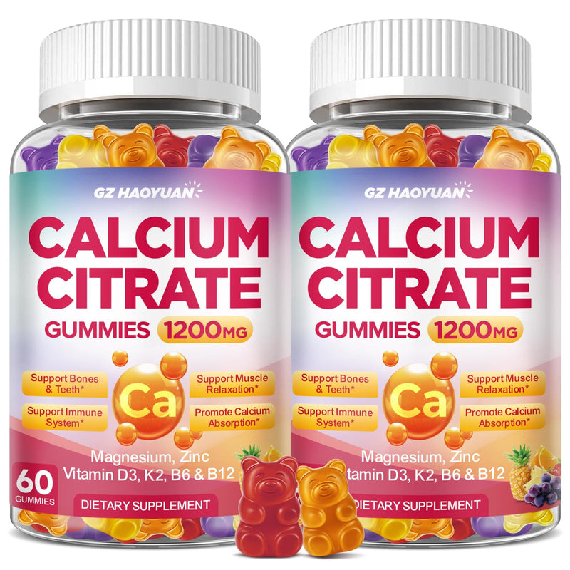Calcium Citrate Gummies - 1200mg Calcium Gummies Supplements for Women & Men with Vitamin D3, K2, Magnesium, Zinc High Absorption for Bone, Muscle & Immune Support, Fruit Flavor, 120 Count Mixed Fruit 60 Count (Pack of 2)