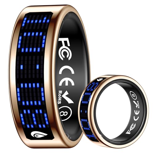 Smart Ring for Women Men Health Ring Fitness Tracker with Sleep Monitor Heart Rate Monitor Distance Screen Display for Android iOS gold 10