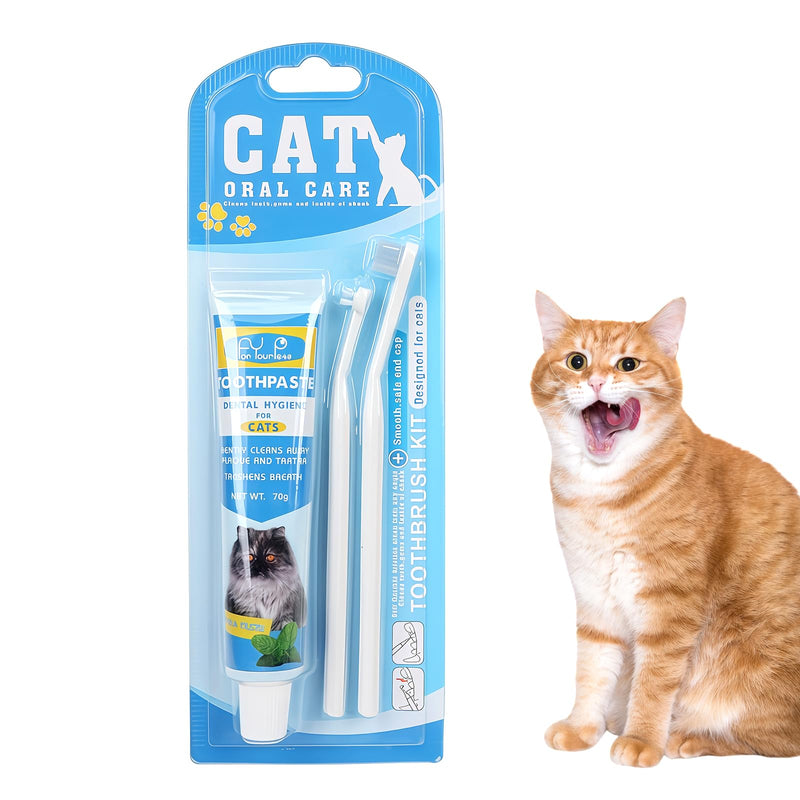 HOP Cat Toothbrush and Toothpaste Kit Vanilla Cat Toothpaste(70g) 2 Soft Nylon Bristles Micro-Head Cat Toothbrushes Kitten Tooth Brushing Kit Pet Dental Care Kit for Cats and Small Dogs Fresh Breath
