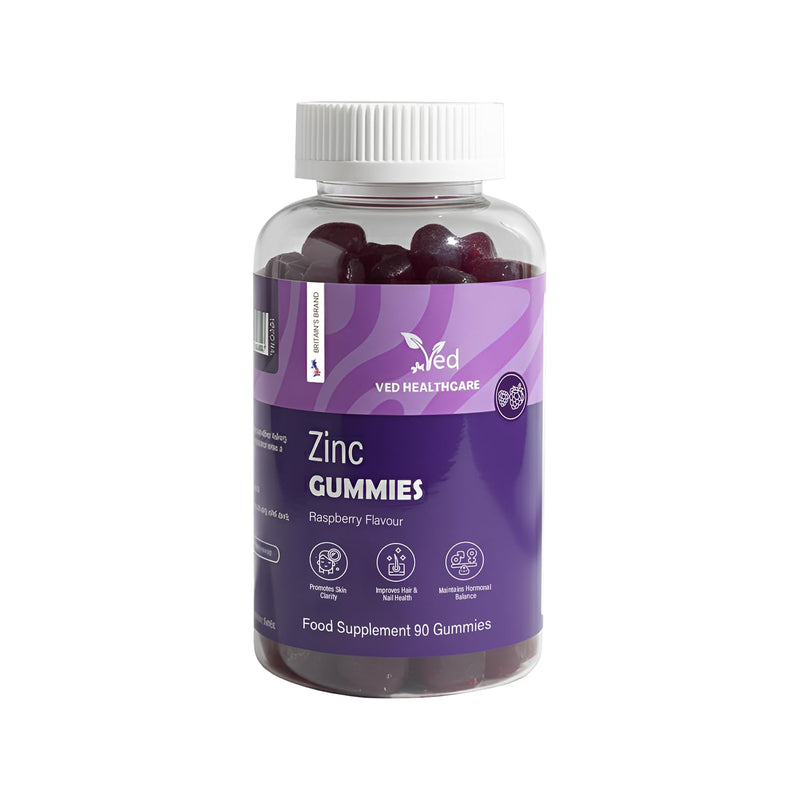 VED Zinc Gummies 50mg, 45 Days Supply, 90 Gummies, Zinc Supplement for Men & Women, Easy to Chew, Natural Raspberry Flavour, Vegan, Immune, Skin, Hair, Nail, Non-GMO & Magnesium Stearate-Free