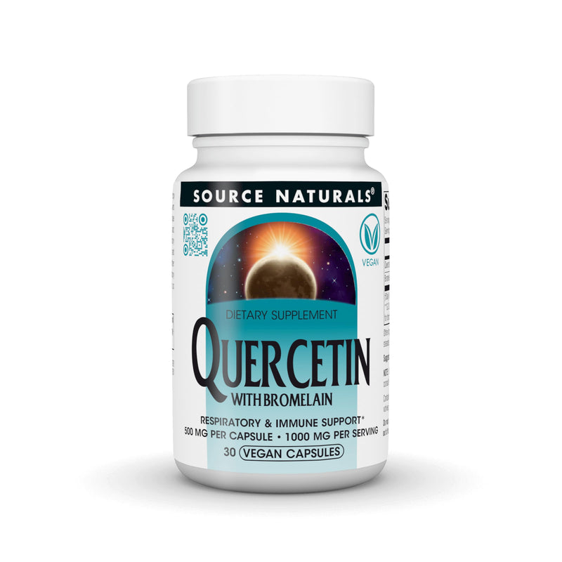 Source Naturals Quercetin with Bromelain, 500 mg - 30 Vegan Capsules | 1000 mg per Serving | Respiratory and Immune Support*
