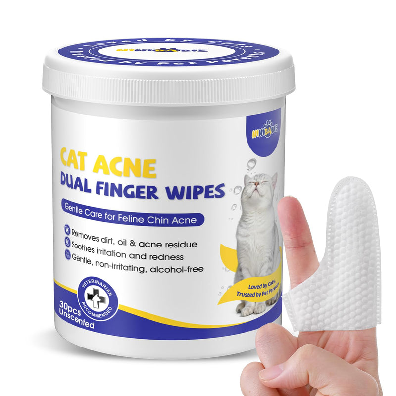 Cat Chin Care Wipes – Dual-Finger Wipes for Feline Acne & Blackheads, Plant-Based No-Rinse Formula, Gentle Cleansing for Sensitive Skin(Unscented-30pcs) Unscented-30pcs
