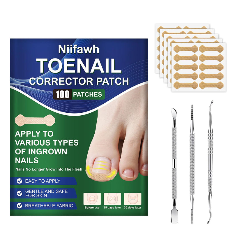 Ingrown Toenail Treatment, 100 Pcs Breathable Ingrown Toenail Strips, Toenail Corrector Patch with 3 Pedicure Tools for At-Home Pedicure and Foot Care (Style 04) Style 04 - BeesActive Australia