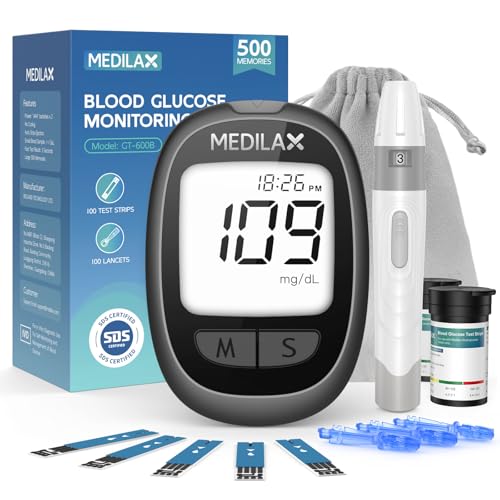 Medilax Blood Glucose Monitor Kit, Blood Sugar Testing Kit with 100 Strips