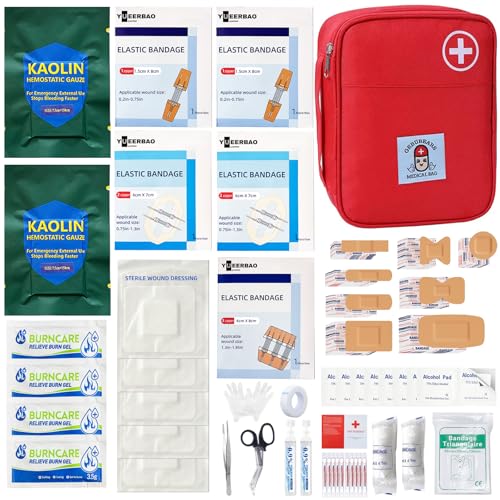 First Aid Kit for Car,Travel,Home- Includes Zip Stitch Wound Closure Strips Red
