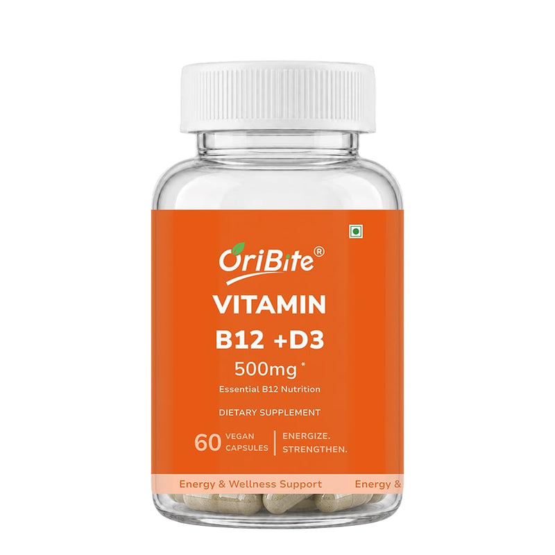 Vitamin B12 + D3 Supplement – Supports Red Blood Cell Formation, Energy Levels, Nerve Health & Immune Function | 500mg Per Serving | with Alfalfa & Spinach Powder | Vegan Capsules | 60 Count