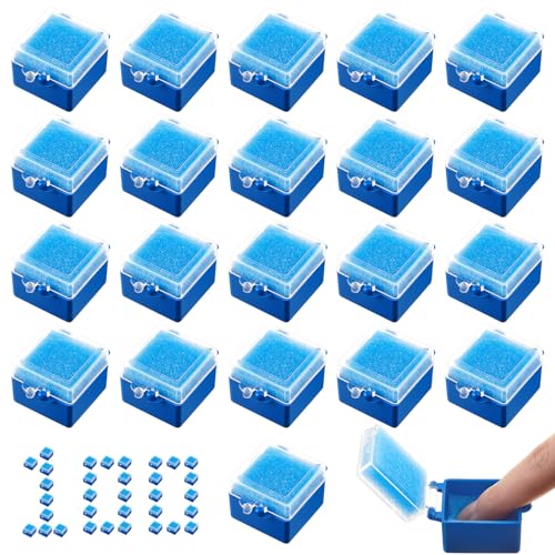 Cinnvoice 100 Count Dental Crown and Bridge Pillow Case with Secure Clasp Transparent Membrane Film Showcase Tooth Box 2" x 2"(Blue,Foam) Blue Foam