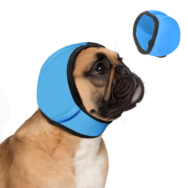 Dog Ear Muffs Noise Protection, No-Shake Ear Wrap for Hematoma Care, Bathing, Drying, Swimming & Noise Anxiety Relief (Blue, Medium) Blue