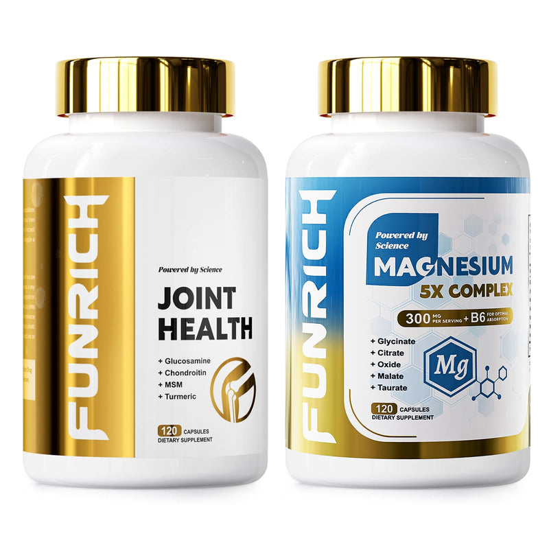 Glucosamine Chondroitin MSM & Magnesium Complex Supplement Set | Glucosamine Complex and Magnesium Complex for Cartilage, Joint Health and Muscle Bone Support- 240 Capsules 120 Count (Pack of 2)
