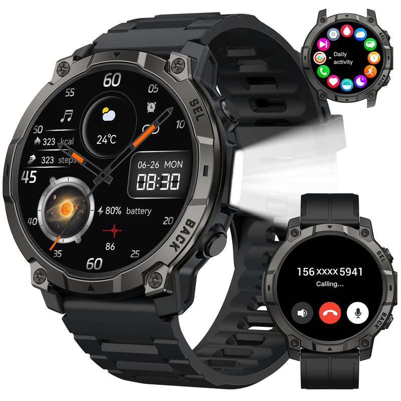 Smart Watch for Men Fitness Tracker: Military Make Answer Call LED Digital Mens Watches Waterproof Smartwatch Android Phone iPhone Samsung Compatible Sleep SpO2 Heart Rate Monitor Step Pedometer 1.39 Classic Black - BeesActive Australia
