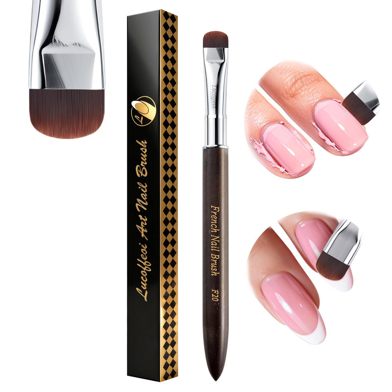Nail Art Brush,2-in-1 French Tip and Cuticle Cleanup Brush for Gel Polish,Professional Nail Tool with Wooden Handle（French F20） French Tip Brush F20
