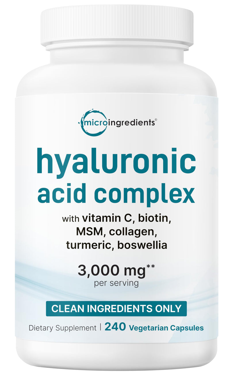 Hyaluronic Acid Complex 3000mg with Collagen & MSM, 240 Veg Capsules | Skin & Joint Support with Hyaluronic Acid, Collagen, Biotin, Vitamin C, Turmeric & Boswellia Extract | Non-GMO, Filler-Free**
