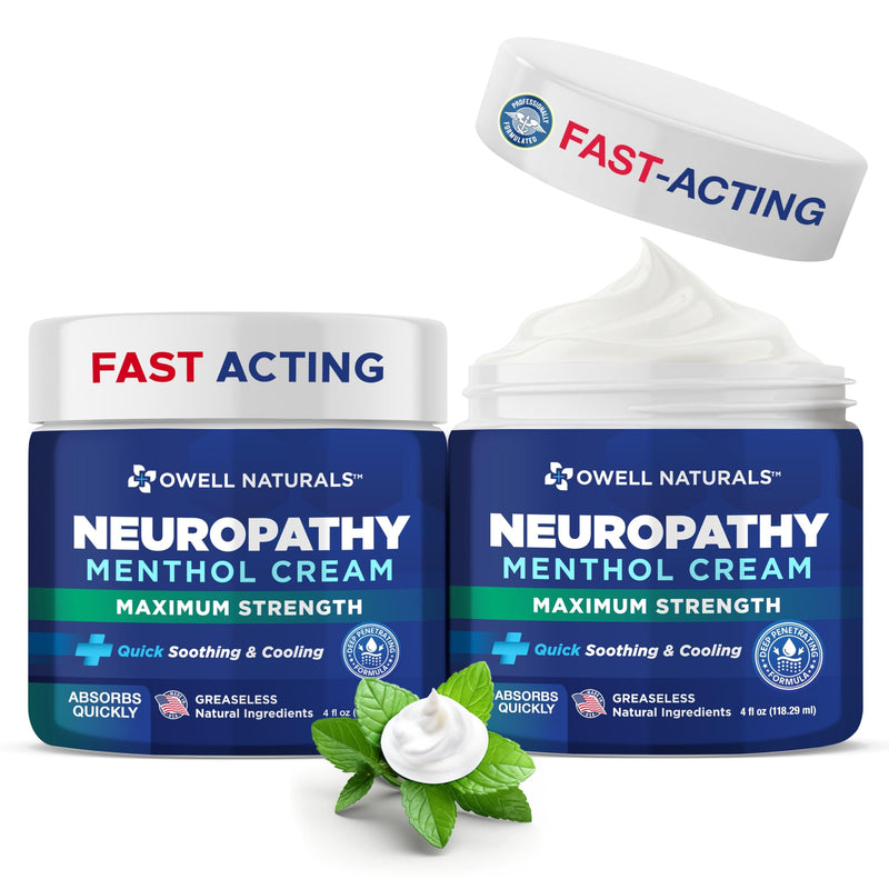 Owell Naturals Neuropathy Cream Extra Strength – Fast Absorbing Cooling for Leg, Feet & Hands – Advanced Soothing Formula with Aloe Vera, Arnica, MSM & Vitamin B6 – Made in USA, 4 fl oz 4 Fl Oz (Pack of 2) - BeesActive Australia