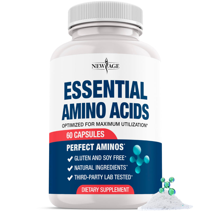 NEW AGE Amino Acid Complex – 20 Aminos with BCAAs, L-Glutamine, L-Arginine & Hyaluronic Acid – Supports Recovery, Energy, Immune Health & Wellness – Non-GMO, Gluten-Free – 60 Capsules 60 Count (Pack of 1)