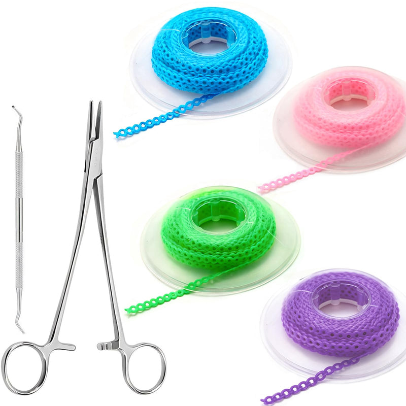 4 Rolls Power Chain for Braces with Changing Kit (Orthodontic Pliers and Probe), Continuous Rubber Braces Power chains, DIY Dental Braces Color Change at Home (Blue, Green, Pink, Purple) - BeesActive Australia