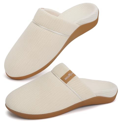 ERGOfoot Womens Orthopedic Slippers with Arch Support, Slip On 10 Beige