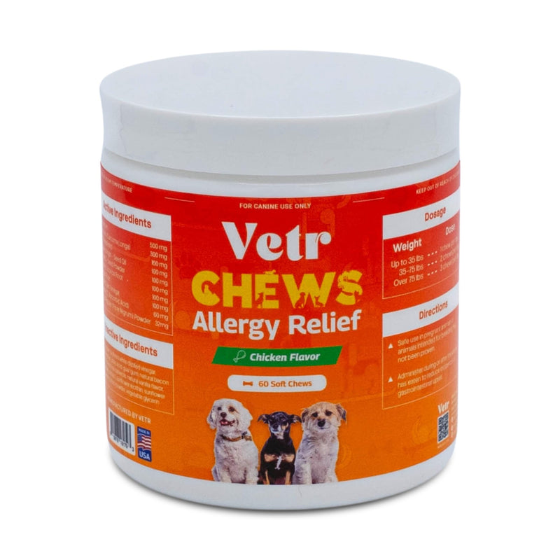 Vetr Allergy Relief Chews for Dogs - Dog Itching Skin Relief, Dog Allergy Treats with Probiotics and Omega-3 - Chicken Flavored 60 Count - Vet-Formulated in USA