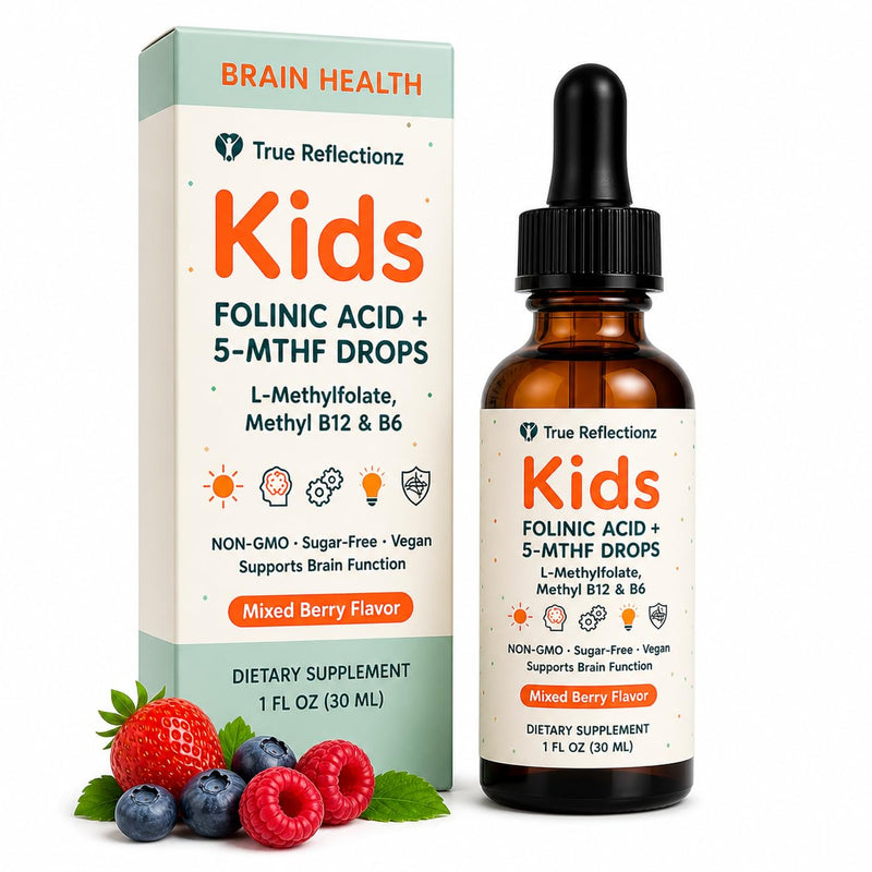 Folinic Acid Drops Kids 800 mcg + L-Methylfolate + B12 +P5P B6 Gentle Methylation Great Taste, Magnesium Glycinate, Vitamin D3 & C Folate Support for Brain,Focus, Mood & Cellular Health 5-MTHF Drops