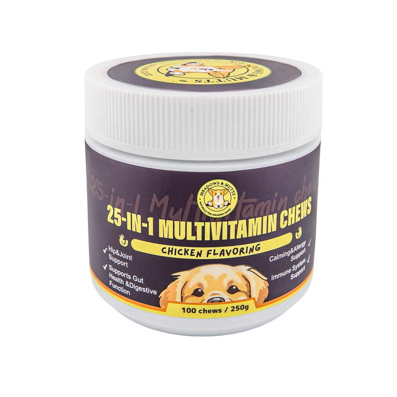MEADOWS & MUTTS 25-in-1 Dog Multivitamin Chews – Daily Dog Vitamins & Supplements with Glucosamine, MSM, Omega-3 & Probiotics for Joint, Skin & Coat, Digestion & Immune Support, 100 Count
