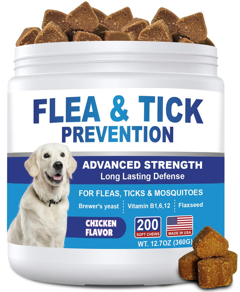 Flea and Tick Prevention for Dogs Chewables 200Ct - Flea and Tick Chews Supplement, Vet Recommended Supplement Chews, Skin & Coat Support for Dogs, Puppies, All Breeds & Sizes Chicken Flavor