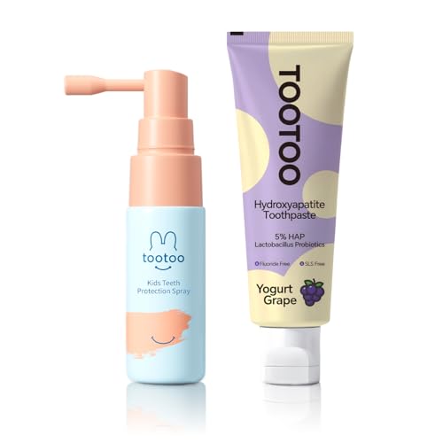 Kids Oral Care Bundle - Kids Oral Spray & Fluoride Free Hydroxyapatite Toothpaste Set - Safe, Gentle Training Kit for Toddlers & Babies - with Probiotics & Xylitol - Natural Grape Flavor