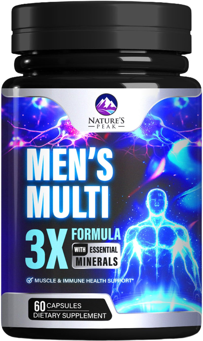 Men's Multivitamins Supplement - Complete Daily Multivitamin for Men with Vitamin B12, A, C, D, E, Zinc, Calcium, Iron, Folate - Immune Health & Energy Support - High Potency & Non-GMO - 60 Capsules 60 Count (Pack of 1)