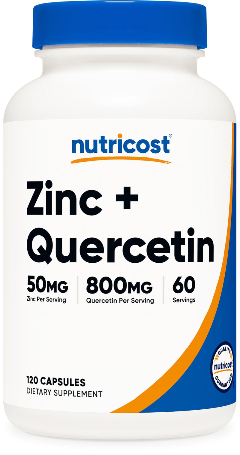 Nutricost Zinc + Quercetin (50mg Zinc, 800mg Quercetin) 120 Capsules | Vegan, GMO-Free, Gluten-Free, 60 Servings