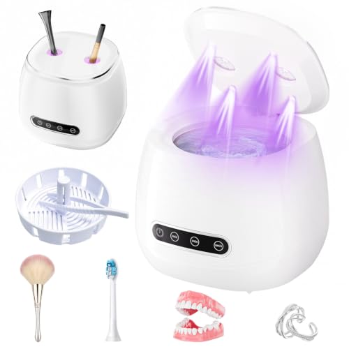 Ultrasonic Retainer Cleaner 48kHz Ultrasonic Cleaner Dental Ultrasonic Retainer Cleaner Machine Dental Cleaning Pod for Denture with Digital Timer, Dual Cleaning Mode for All Dental Appliances (White)