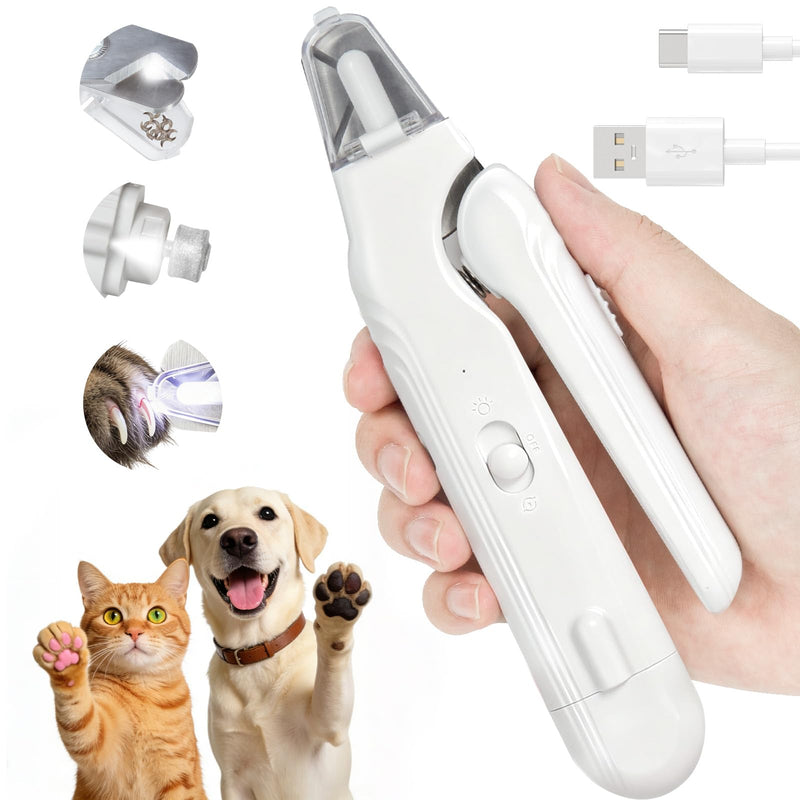 2-in-1 Dog Nail Clippers with Light - Electric Pet Nail Grinder Quiet for Small Large Dogs & Cats, LED Prevent Over Cutting, USB-C Rechargeable Safety Guard Grooming Kit for Black Nails 1PCS - BeesActive Australia
