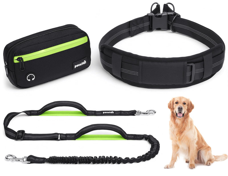 Dog Leash Hands Free, Waist Leash for Dog Walking with Pouch Removable| Shock Absorbing Bungee| Thickened Lumbar pad & Comfortable Dual Handles| Dog Running and Training,for 33-120lbs Dogs Large Black
