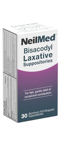 NeilMed Bisacodyl Laxative Suppositories, Gentle Constipation Relief, Fast Acting, indivudally Wrapped hygienic Packaging, Bisacodyl 10 mg, Predictable Relief, 30 ct