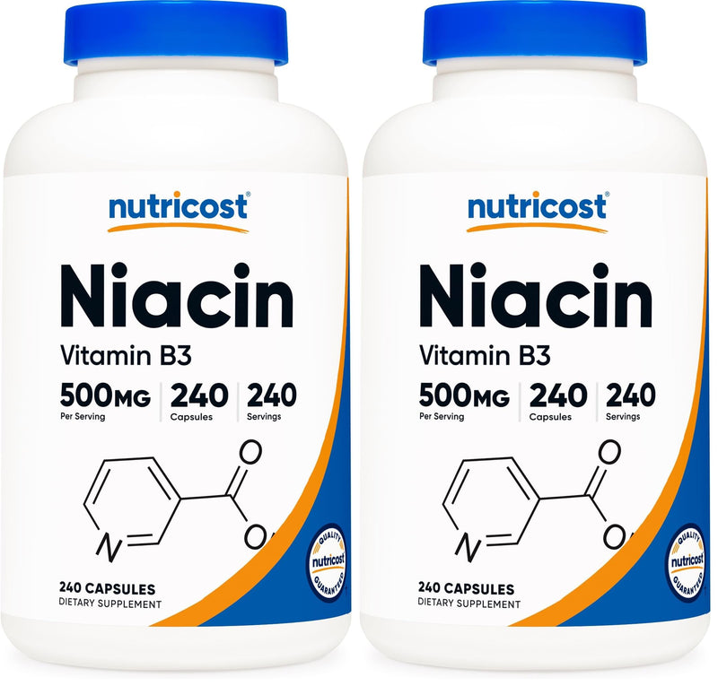 Nutricost Niacin (Vitamin B3) 500mg, 240 Capsules - with Flushing, Non-GMO, Gluten Free (Pack of 2) 240 Count (Pack of 2)