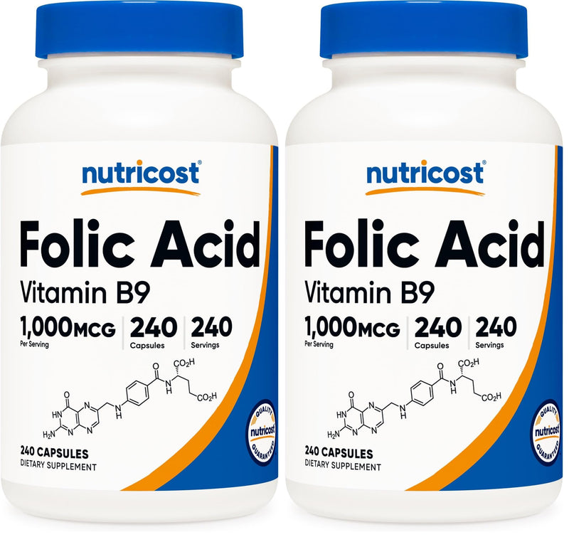 Nutricost Folic Acid (Vitamin B9) 1000 mcg, 240 Capsules (Pack of 2) 240 Count (Pack of 2)