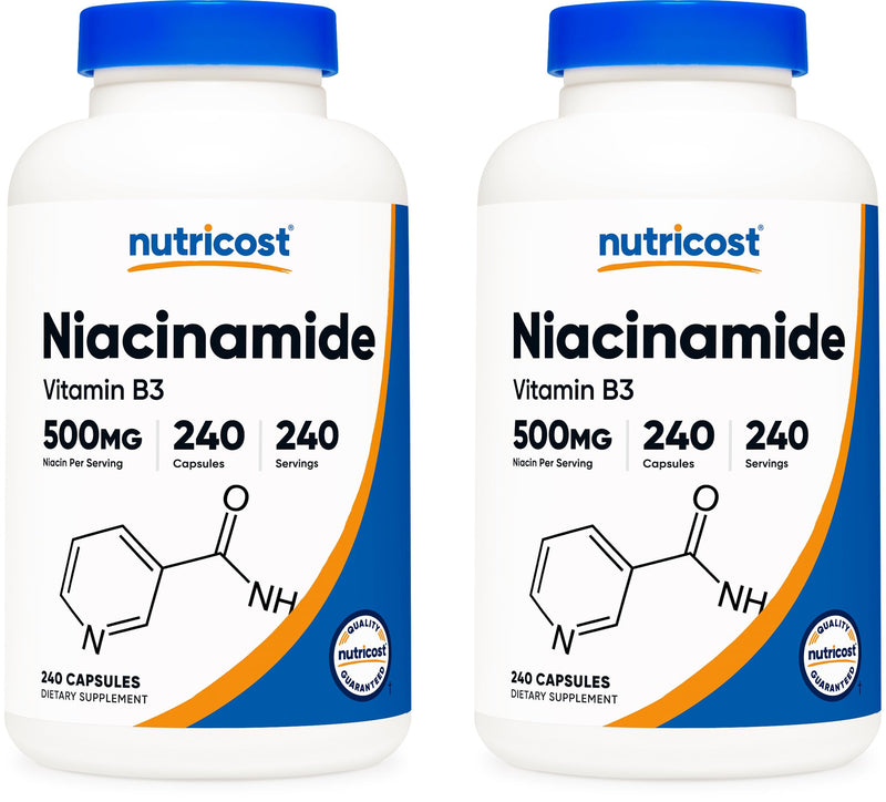 Nutricost Niacinamide (Vitamin B3) 500mg, 240 Capsules - Non-GMO, Gluten Free, Flush Free Vitamin B3 (Pack of 2) 240 Count (Pack of 2)