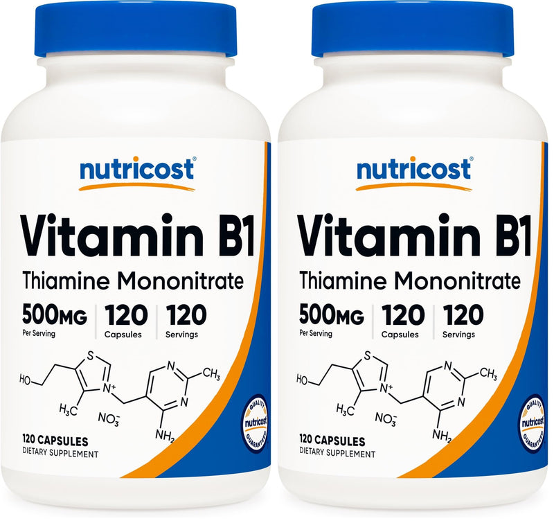 Nutricost Vitamin B1 (Thiamine) 500mg, 120 Capsules (Pack of 2) 120 Count (Pack of 2)