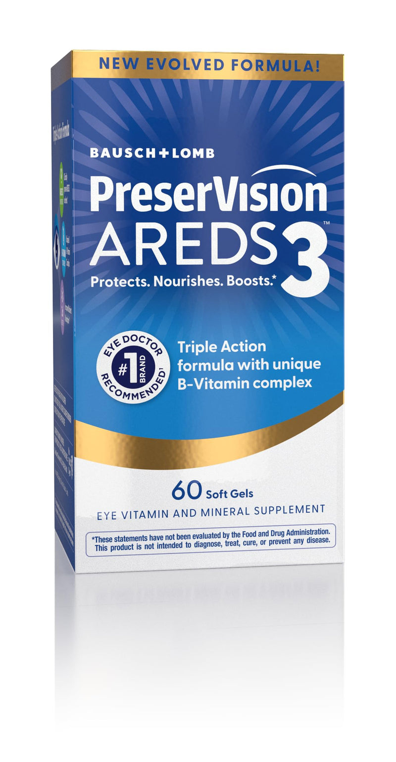PreserVision AREDS3 Eye Vitamins Macular Supplement, 60 Softgels | AREDS3 formula, macular support* Vitamins for eyes, #1 eye doctor recommended brand1, 3-in-1 support, seniors, 60 softgels NEW AREDS3