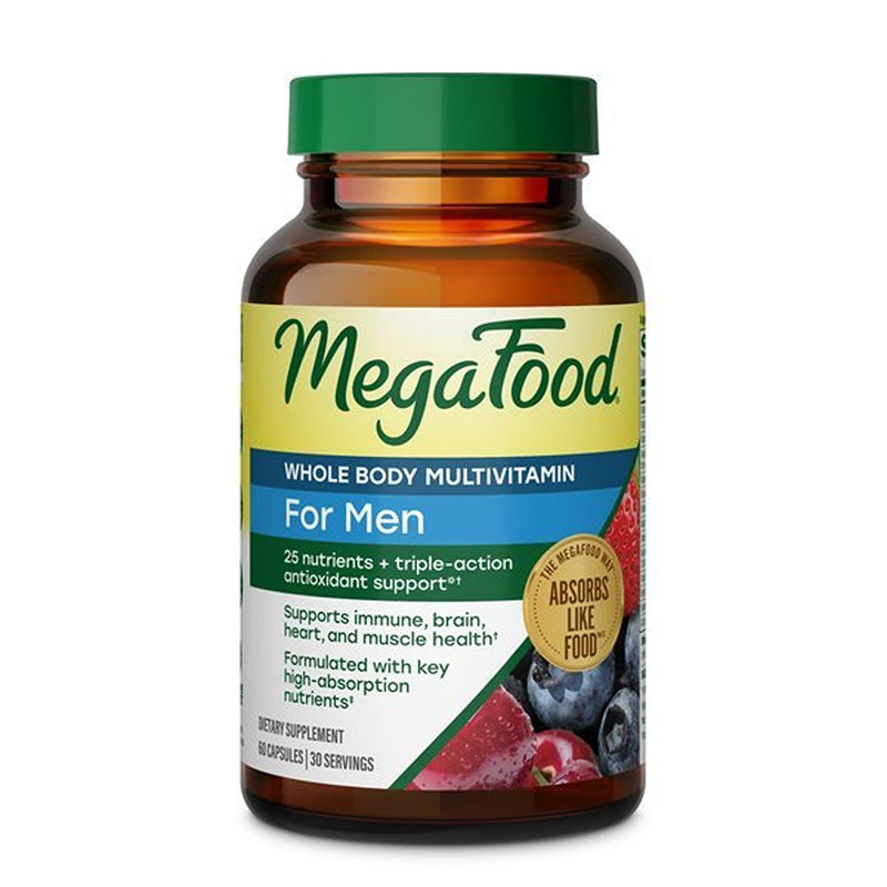MegaFood Whole Body Multivitamin for Men with 25 Nutrients, 60 Capsules | Mens Multivitamins for Immune, Brain, Heart & Muscle Health, CoQ10, Vitamin D3 K2, Magnesium Citrate, Boron, 30 Servings