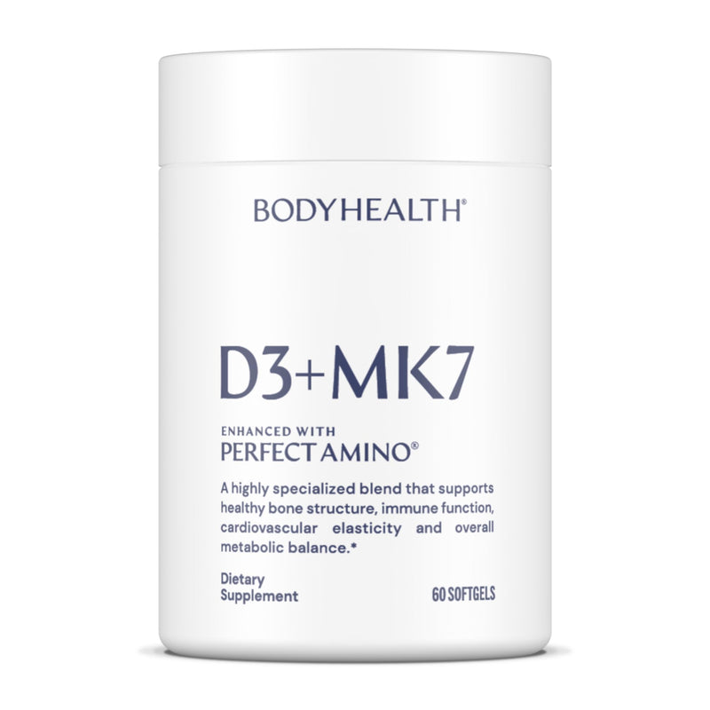 BodyHealth D3 + MK7 - Vitamin D3 5000IU, Vitamin K1, Vitamin K2 - Easy to Swallow Supplement, Supports Bone Strength & Calcium Absorbtion* - 60 Softgels