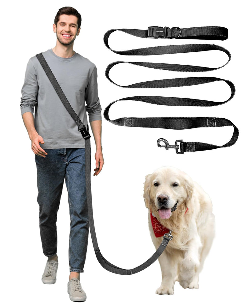 Hands Free Dog Leash, 5.1-8.9Ft Crossbody Long Leash, Waist Dog Belt for Small & Medium Dogs, City Walking & Running Outdoor Hiking &Travel etc. (Black) Black