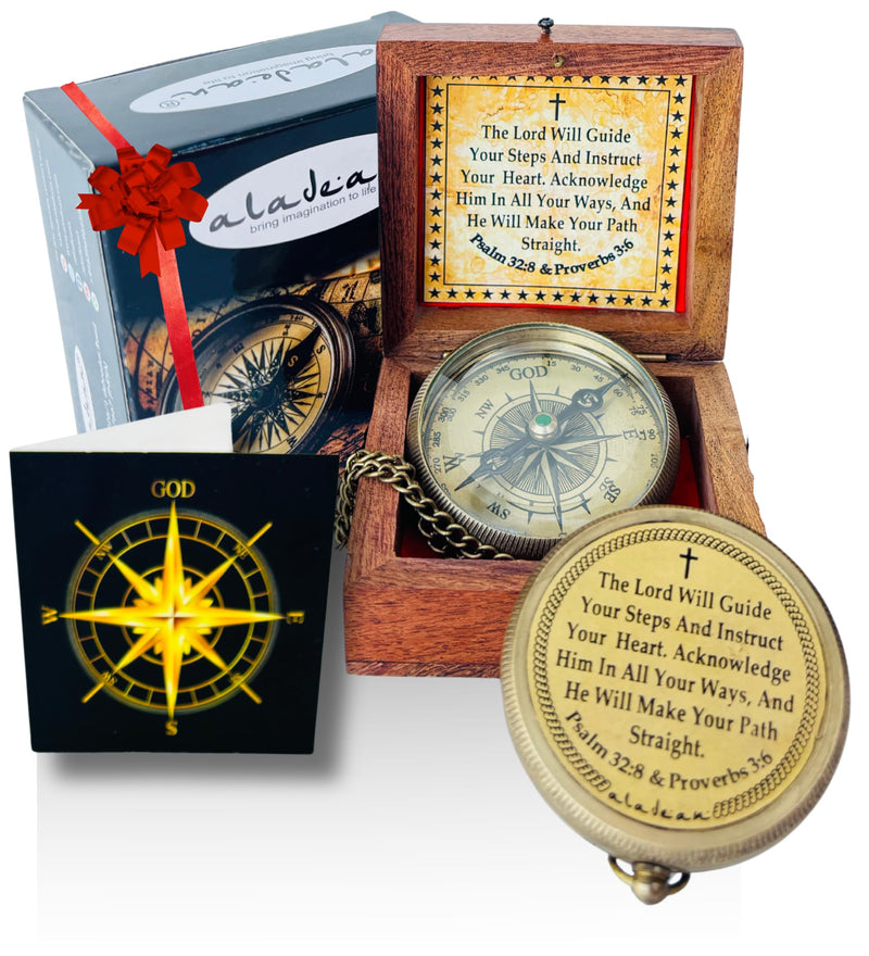 ALADEAN Religious Christian Gift Compass - The Lord Will Guide | Uplifting Baptism Gift - Communion 2025 Graduation 2026 Confirmation Gifts #1 Lord Will Guide You - BeesActive Australia