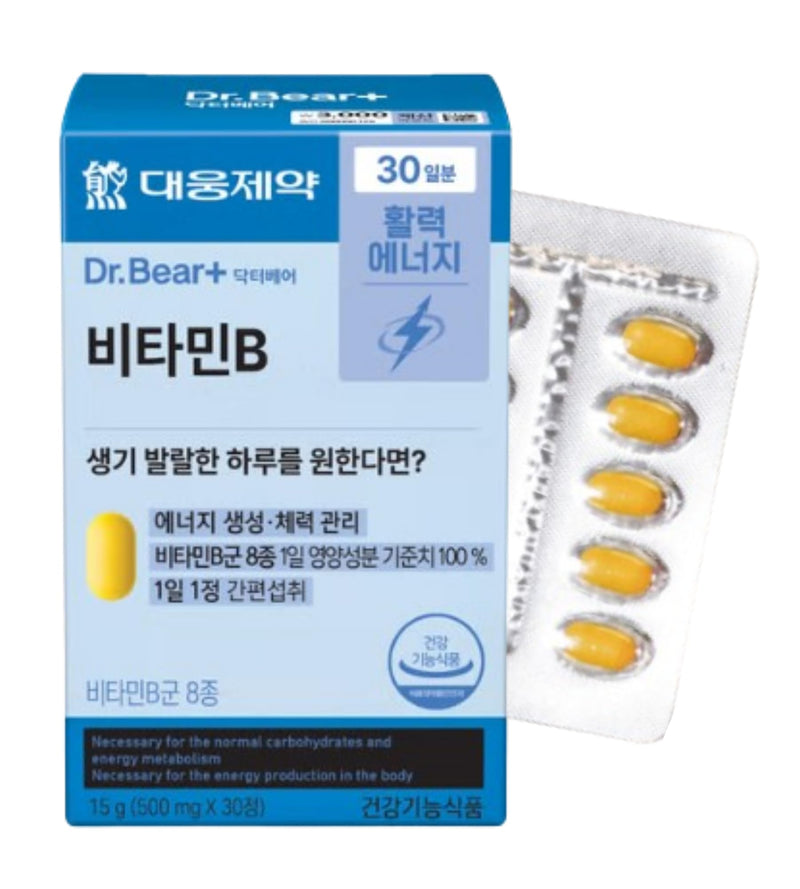 Vitamin B Complex – High-Potency B-Group Supplement for Energy Metabolism & Daily Vitality, 500mg x 30 Tablets, Convenient Once-Daily Formula, Made in Korea