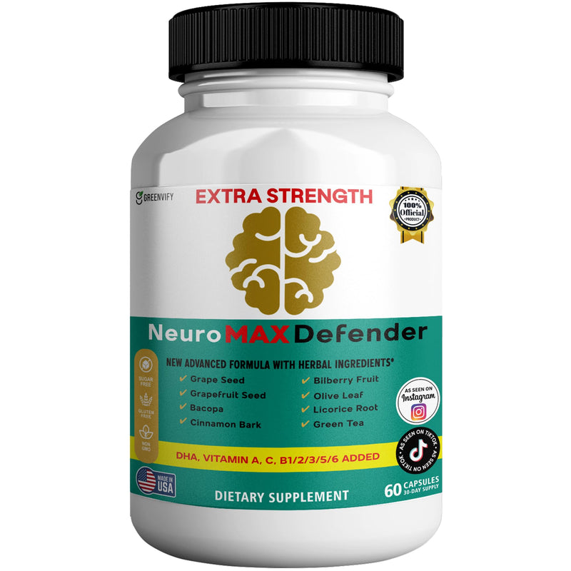 NeuroMAX Defender Extra Strength Brain Support Supplement with Herbal Blend, 60 Capsules, DHA, B12, Vitamins A C D E, Selenium, 30-Day Supply 1
